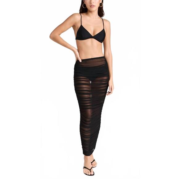 NEW GOOD AMERICAN mesh ruched skirt in black - Picture 1 of 4